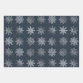 銀のエレガントクリスマスの雪片パターン ラッピングペーパーシート (正面3)