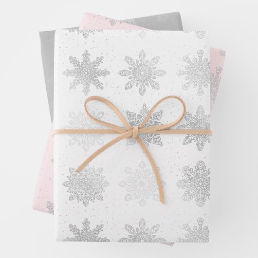 銀のエレガントクリスマススノーフレーク模様 ラッピングペーパーシート (インサイチュ)