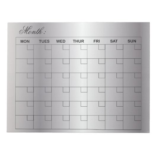銀のエレガント月次カレンダープランナー ノートパッド (正面)