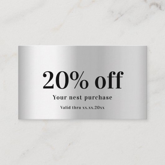 銀のエレガントqrコード 割引カード (正面)