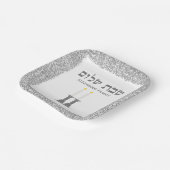 銀のキャンドルエレガントヘブライ語シャバットシャロム ペーパープレート (傾斜あり)