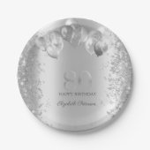 銀のギラギラ紙吹雪風船 80歳の誕生日 ペーパープレート (正面)