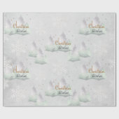 銀のクリスマスウィズ常緑樹の雪片 ラッピングペーパー