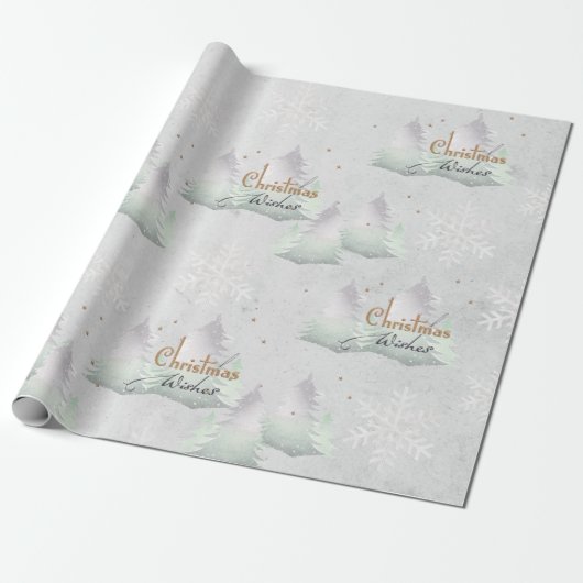 銀のクリスマスウィズ常緑樹の雪片 ラッピングペーパー