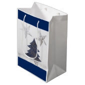 銀のクリスマスツリーと星のグリッター ミディアムペーパーバッグ (正面アングル)