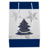 銀のクリスマスツリーと星のグリッター ミディアムペーパーバッグ (裏面)