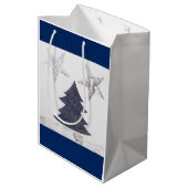 銀のクリスマスツリーと星のグリッター ミディアムペーパーバッグ (裏面アングル)