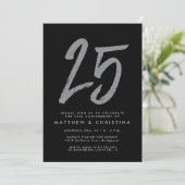 銀のグリッターが輝く25周年パーティーの招待状 招待状 (スタンド正面)