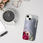 銀のグリッタードリップ金属ブルゴーニュの花の名前 Case-Mate iPhoneケース