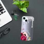 銀のグリッタードリップ金属ブルゴーニュの花の名前 Case-Mate iPhoneケース