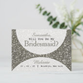 銀のグリッター　あなたは私のブライズメイドになってくれますか 招待状 (スタンド正面)