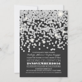 銀のグリッター ストリング ライト ウェディング 招待状