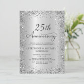 銀のグリッター メタリック 25周年記念の結婚式 招待状 (スタンド正面)
