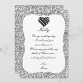 銀のグリッター 黒ハート メイド オブ オナー カード (正面/裏面)