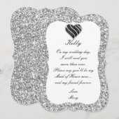 銀のグリッター 黒ハート メイド オブ オナー カード (正面/裏面)