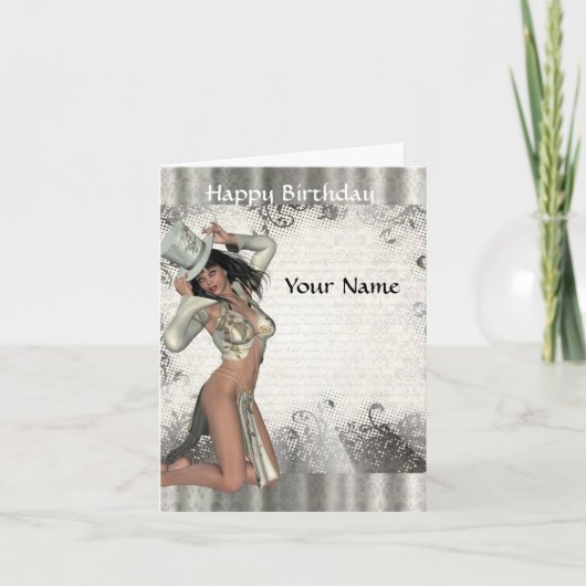 銀のショーガールの誕生日 カード (正面)