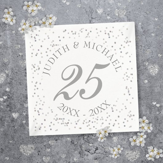 銀のスターダストの紙吹雪で25周年記念の結婚式を祝おう スタンダードカクテルナプキン