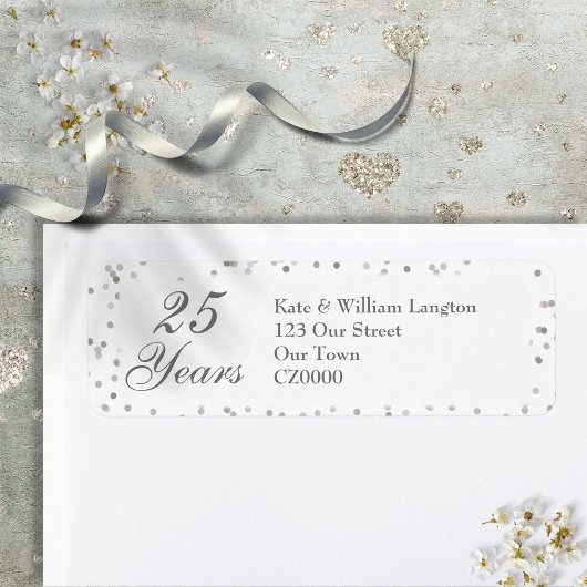 銀のスターダストの紙吹雪 25回目の結婚記念日 ラベル