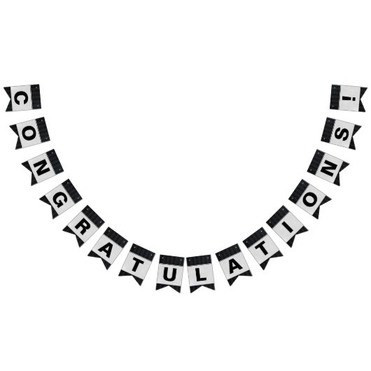 銀のストライプ祝いの黒ピン バンティングフラッグ (全)