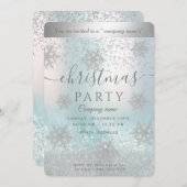 銀のスノーフレーク企業のクリスマスパーティー 招待状 (正面/裏面)
