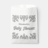 銀のスノーフレーク冬の赤ちゃんシャワー フェイバーバッグ (正面)