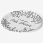 銀のスノーフレーク冬の赤ちゃんシャワー ペーパープレート (アングル)