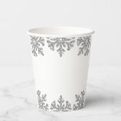 銀のスノーフレーク冬の赤ちゃんシャワー 紙コップ (裏面)