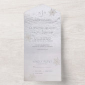 銀のスノーフレーク結婚のウィンターホワイト オールインワン招待状 (内側)