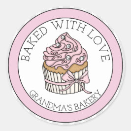 銀のスプリンクルがかかったカップケーキ | 愛を込めて焼きました ラウンドシール