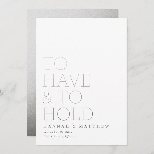 銀のタイポグラフィを持モダンち持結婚つ セーブザデート (正面/裏面)