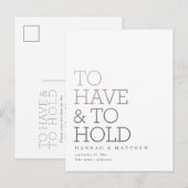 銀のタイポグラフィモダンを持結婚つ 案内ポストカード (正面/裏面)