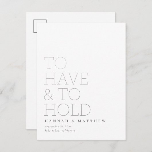 銀のタイポグラフィモダンを持結婚つ 案内ポストカード (正面/裏面)