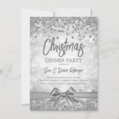 銀のダイヤモンドがきらきらと輝くリボン クリスマスの休暇 招待状 (正面)