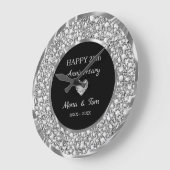 銀のダイヤモンドとハート ラージ壁時計 (傾斜)