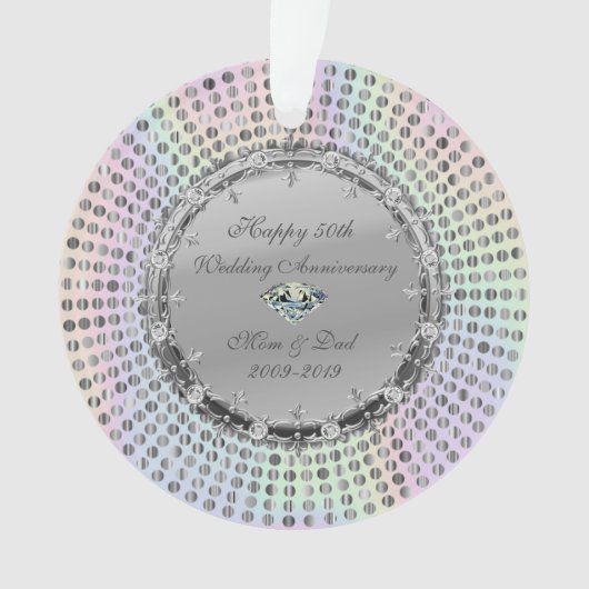 銀のダイヤモンドのドット 50周年記念結婚式 オーナメント (正面)