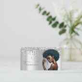 銀のハサミ アフロアメリカ人女性 グリッター ドリップス 名刺 (スタンド正面)