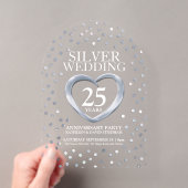銀のハートで25回目の結婚記念日を祝おう アクリル招待状 (インサイチュ (ポータブル))