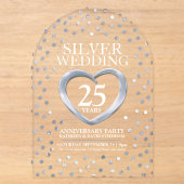 銀のハートで25回目の結婚記念日を祝おう アクリル招待状 (正面)