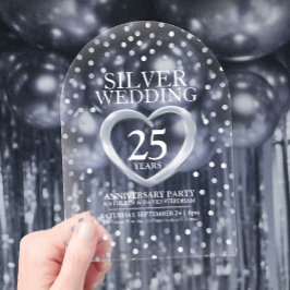 銀のハートで25回目の結婚記念日を祝おう アクリル招待状