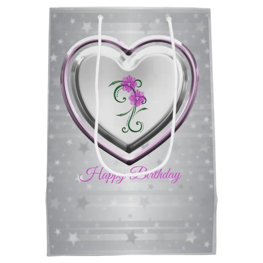 銀のハートと紫の花 ミディアムペーパーバッグ (裏面)