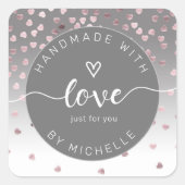 銀のハートはラブモノグラム正方形で手作り スクエアシール (正面)