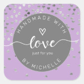銀のハートはラブモノグラム正方形で手作り スクエアシール (正面)