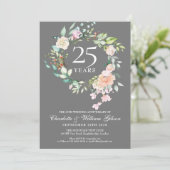 銀のバラの花の25回目 結婚記念日 招待状 (スタンド正面)