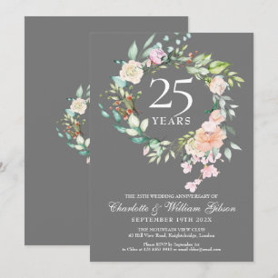銀のバラの花の25回目 結婚記念日 招待状