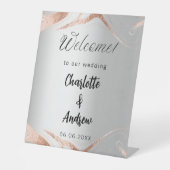 銀のバラ結婚金ゴールド大理石静脈へようこそ 台座サイン (正面)