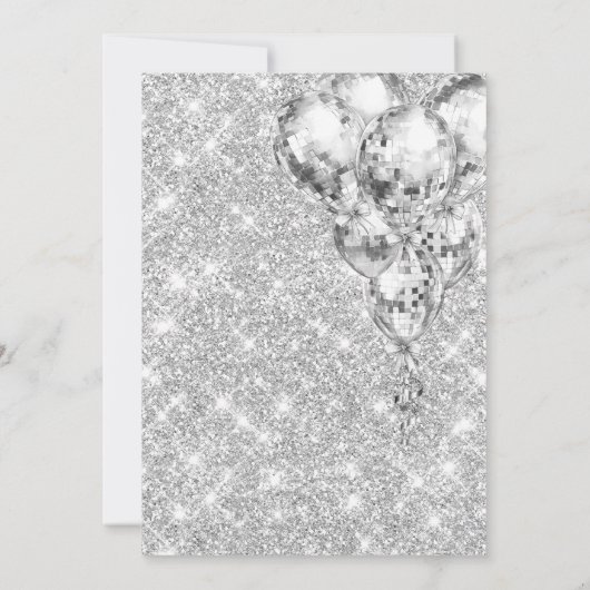 銀のバルーン任意の年齢のサプライズ誕生日パーティー 招待状 (裏面)