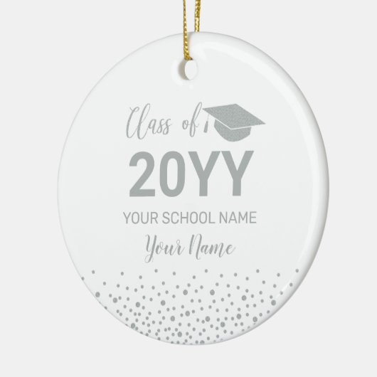 銀のパーソナライズされた卒業式ギフトクリスマス セラミックオーナメント (左)