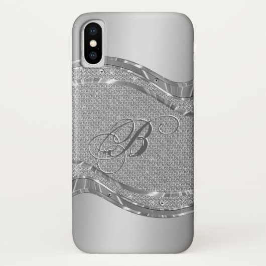 銀のフェイクメタリックな外観とダイヤモンドのアクセント Case-Mate iPhoneケース (裏面)