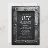 銀のフレーム ブラック スレート 85歳の誕生日パーティー 招待状 (正面)