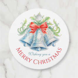 銀のベル 水彩 緑 赤 リボン クリスマス フェイバータグ